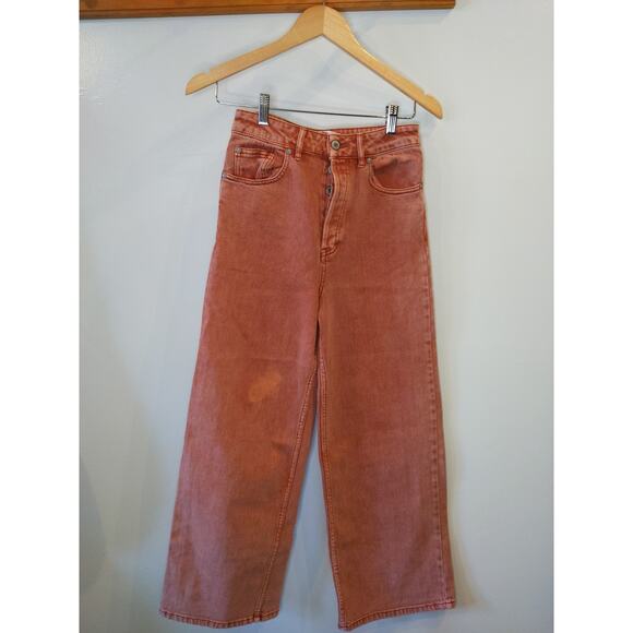 FREE PEOPLE Size 26 Rust Orange Wide Leg High Rise Button Fly Jeans Boho - Picture 1 of 11